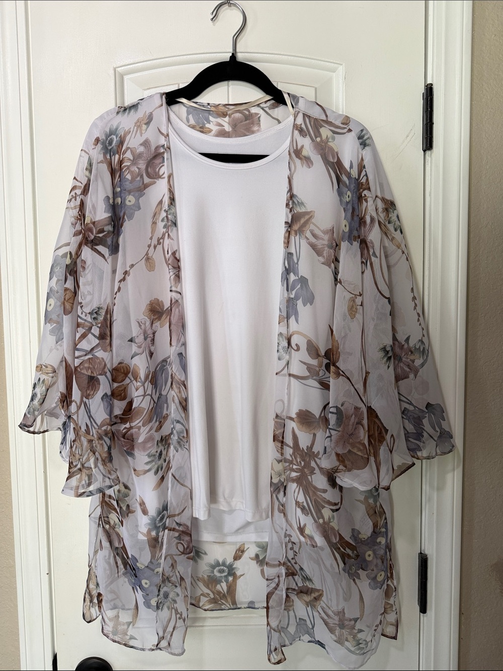 Simply Noelle White Floral Sheer Kimono Cardigan